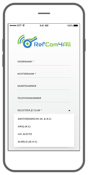 Function Registration form - RefCom4all referee app