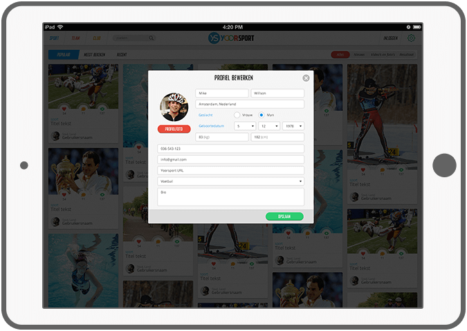 Function Profielbeheer - Yoorsport Website