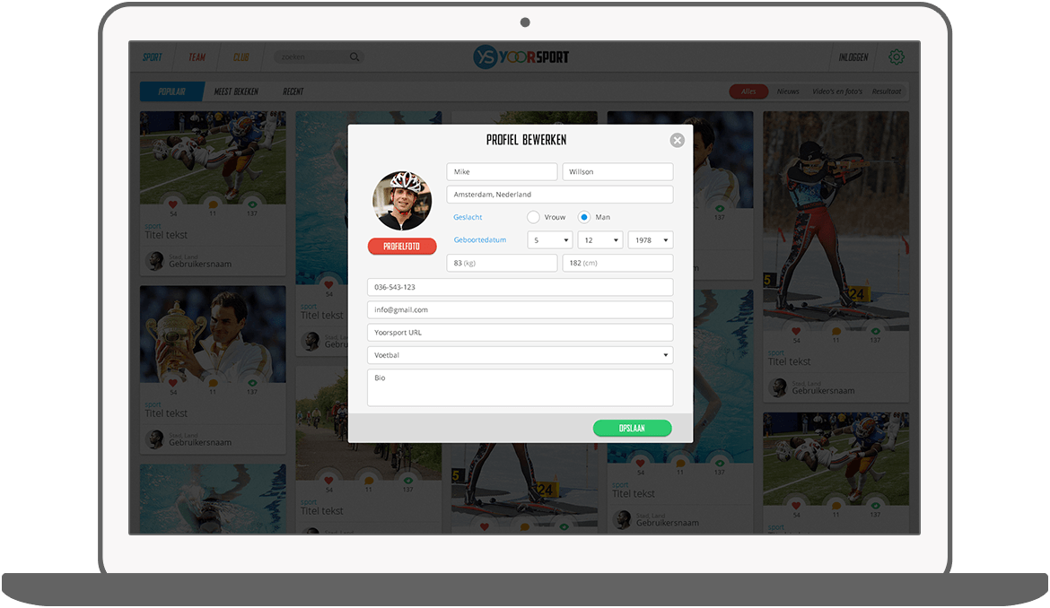 Function Manage your profile - Yoorsport Website