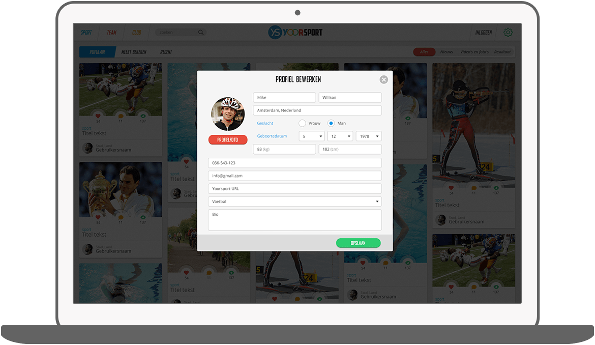 Function Profielbeheer - Yoorsport Website