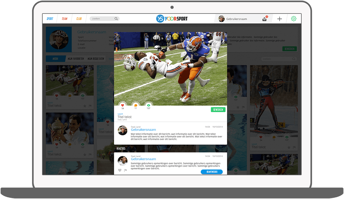 Function Reageren en liken - Yoorsport Website