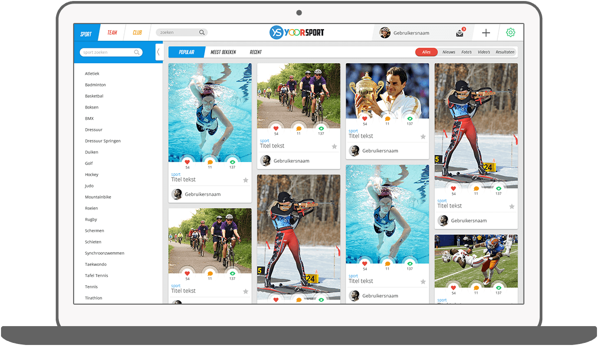 Function Zoeken - Yoorsport Website