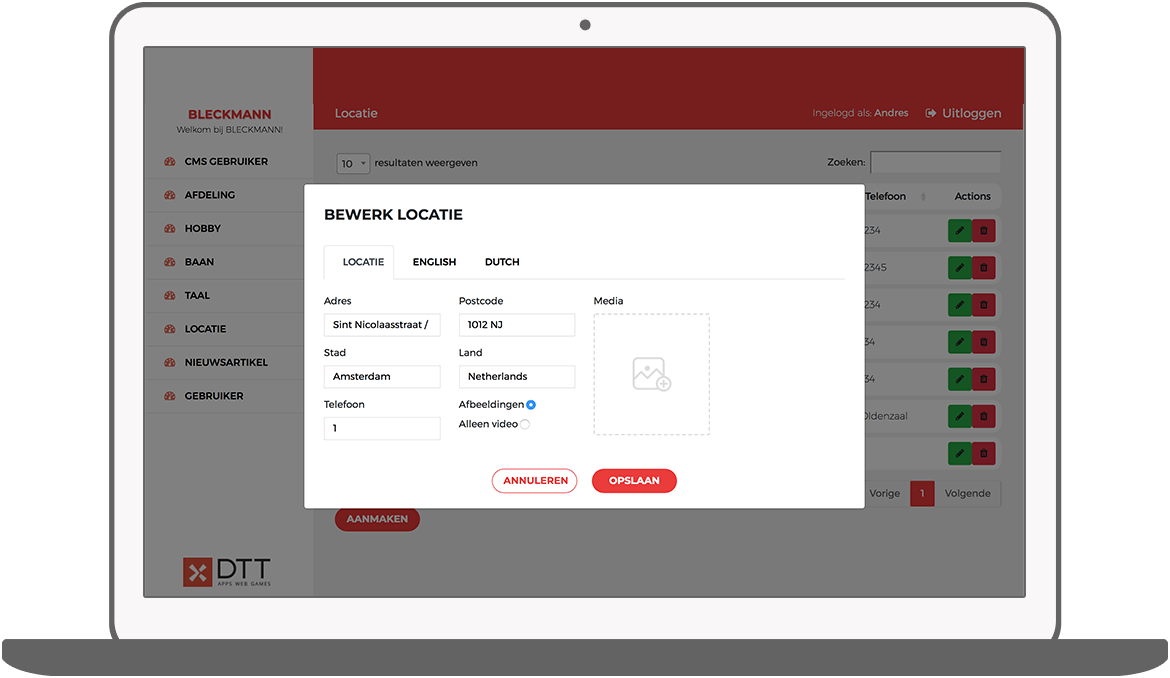 Function Edit location - Bleckmann intranet app