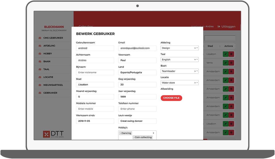 Function Edit user - Bleckmann intranet app
