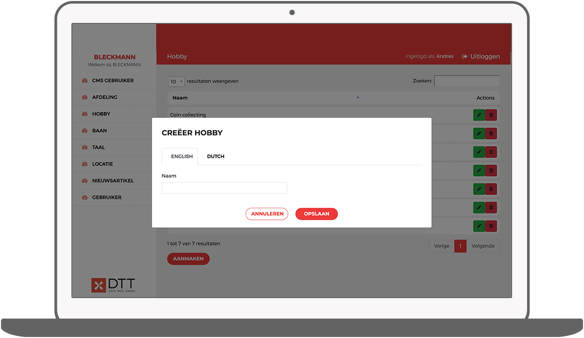 Function Create hobby - Bleckmann intranet app