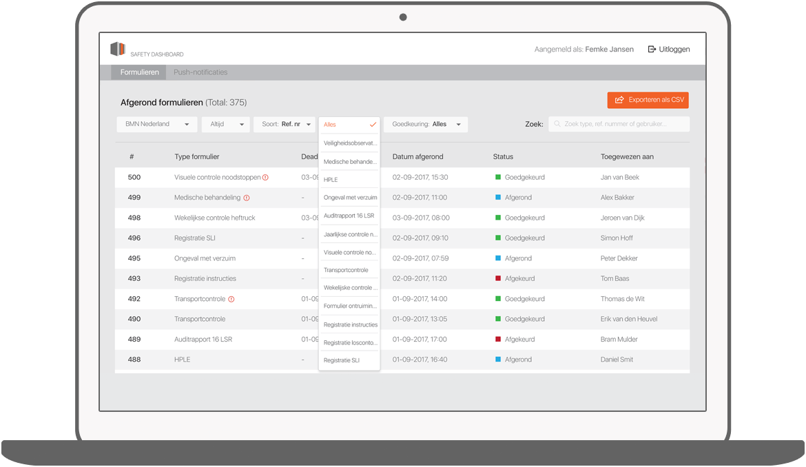 Function Filter binnen specifieke categoriëen - BMN Health & Safety app