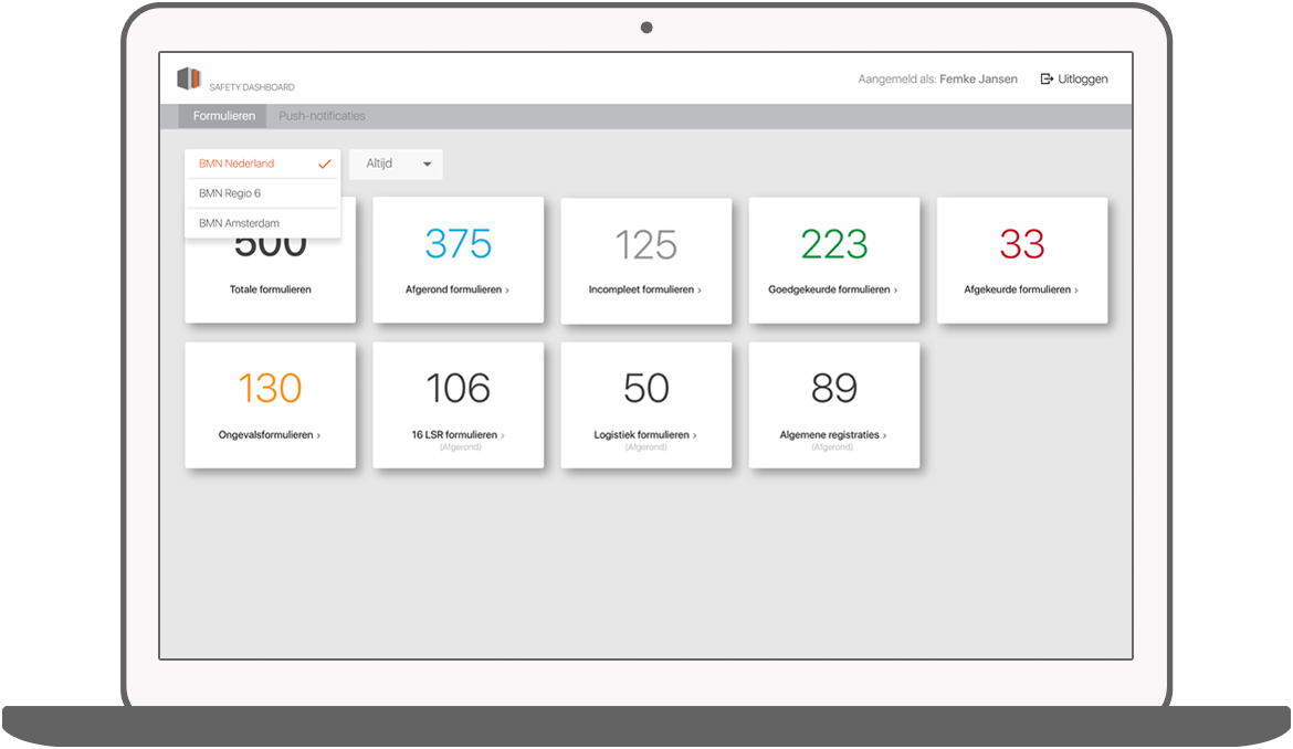 Function Wijzig regio - BMN Health & Safety app