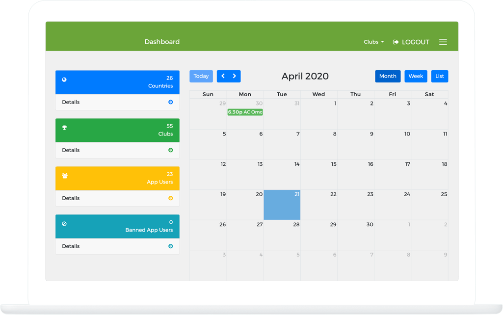 Function Dashboard - Healthy Football League app