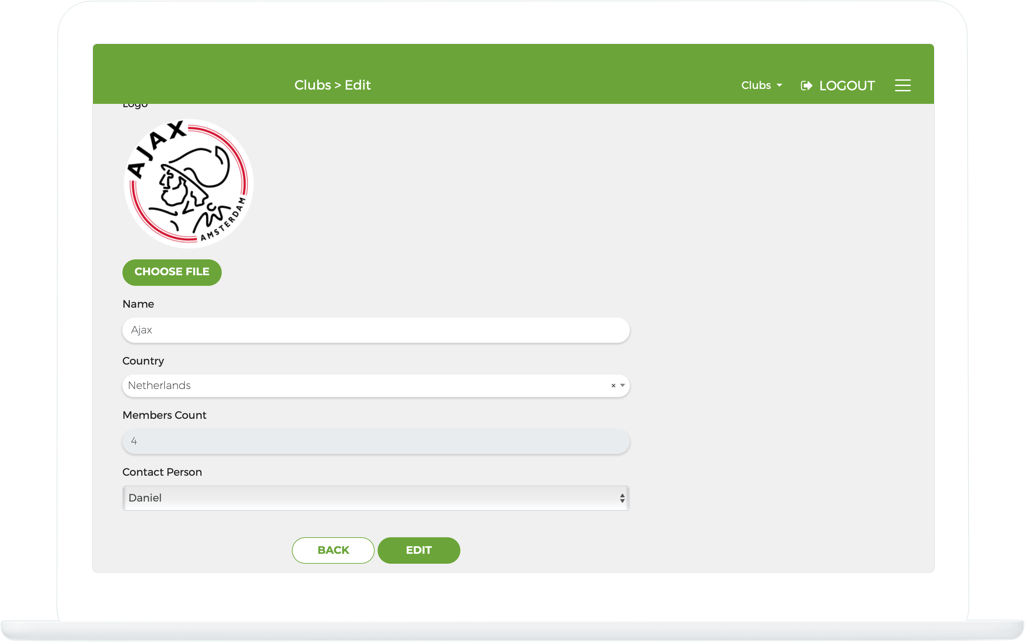 Function Club bewerken - Healthy Football League app