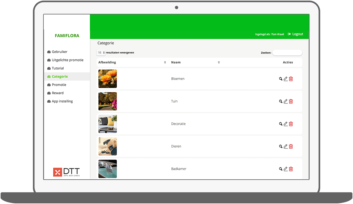 Function Categories - Famiflora loyalty app