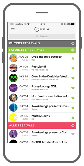 Function Festival overzicht - Festive Companion app
