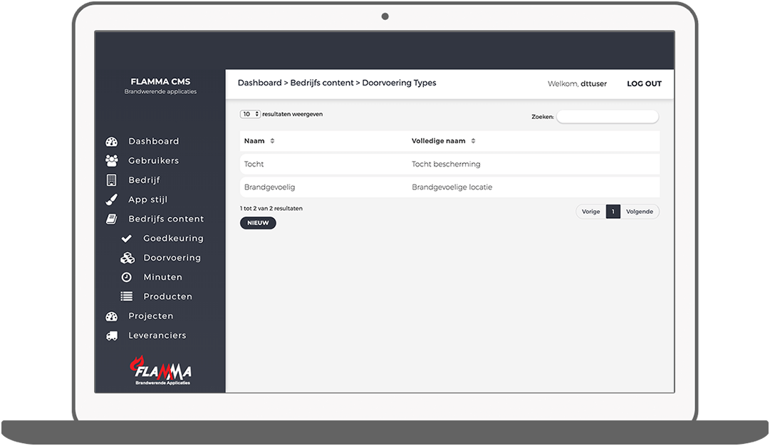 Function Company's content - Penetration types  - Flamma inspection app