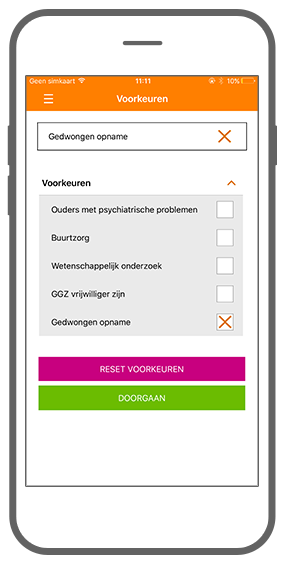 Function Voorkeuren - GGZ inGeest zorgkaders app