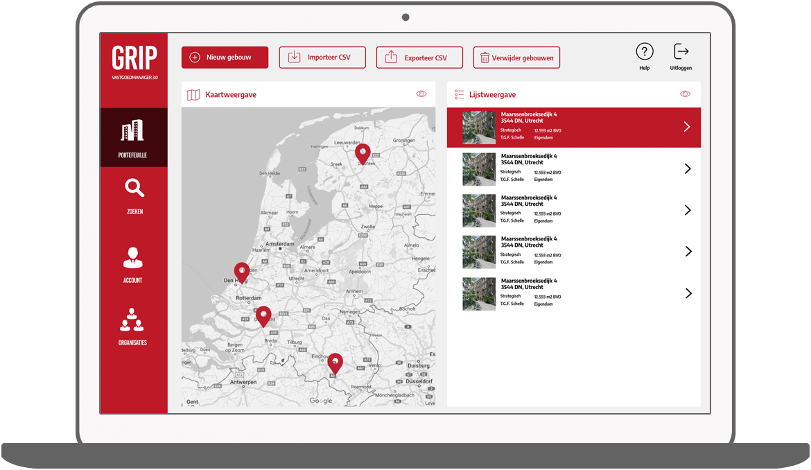 Function Overzicht - GRIP vastgoed manager app