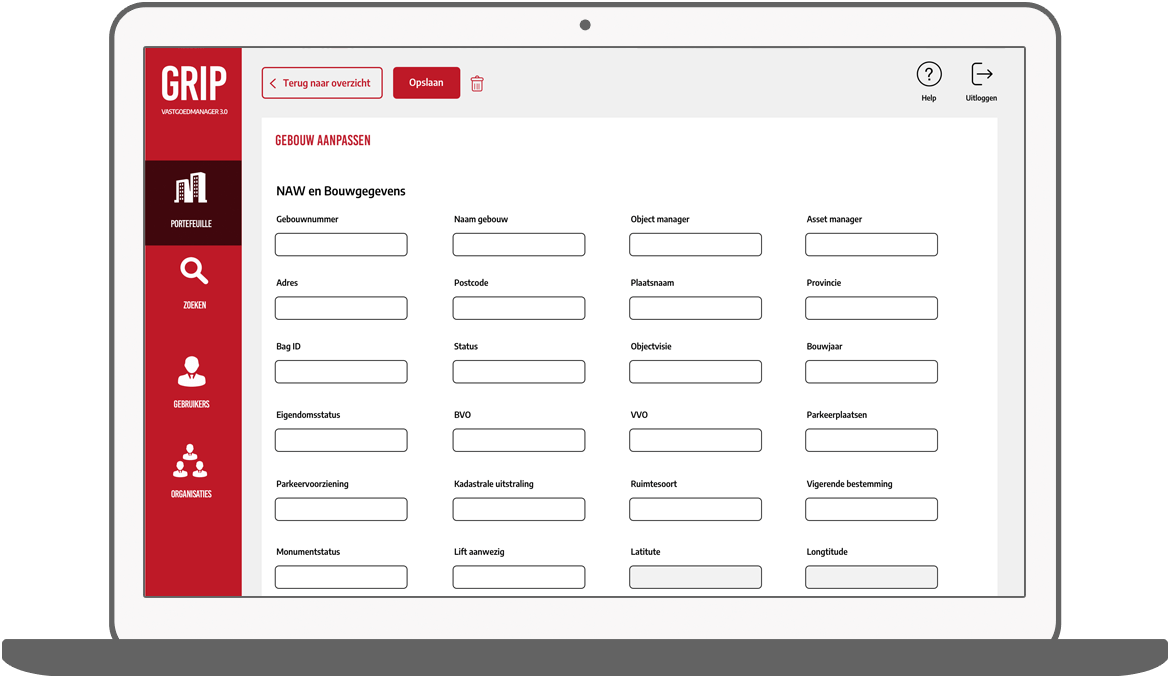 Function Gebouwen toevoegen of aanpassen  - GRIP vastgoed manager app