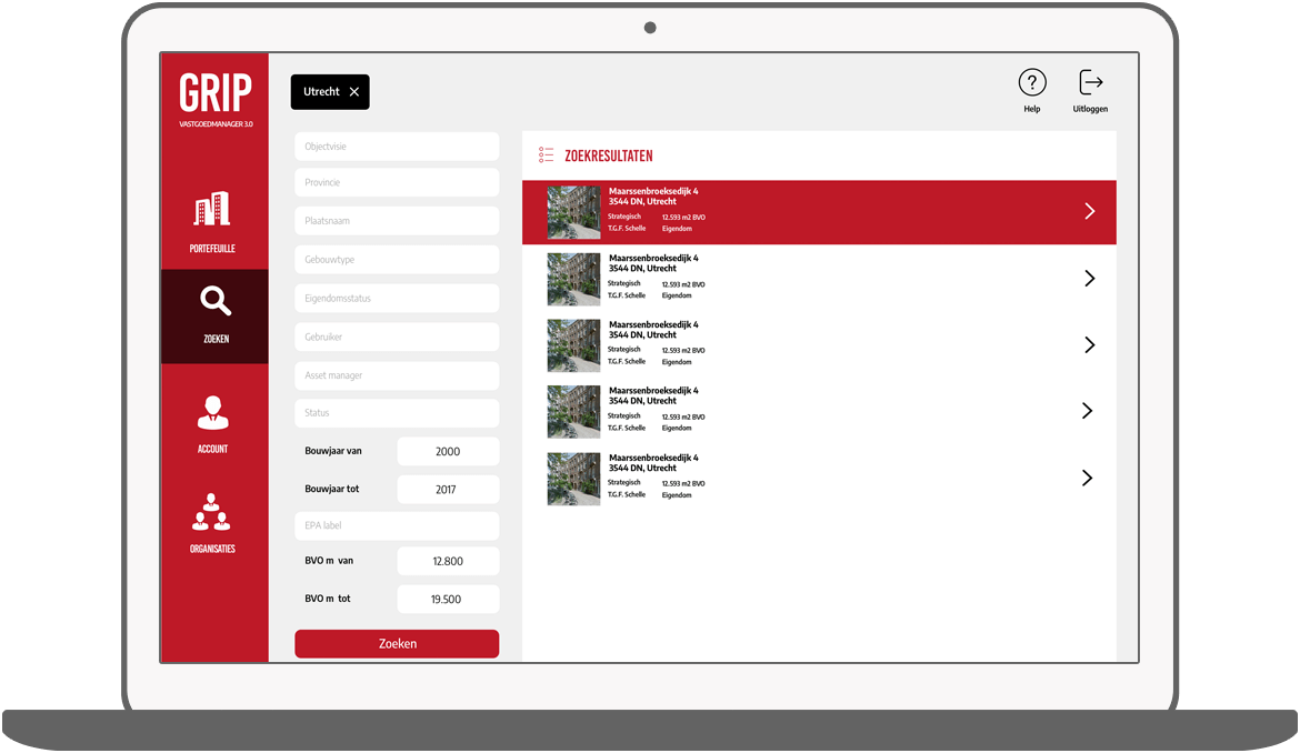 Function Zoeken - GRIP vastgoed manager app