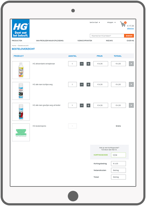Function Place an order - HG webshop