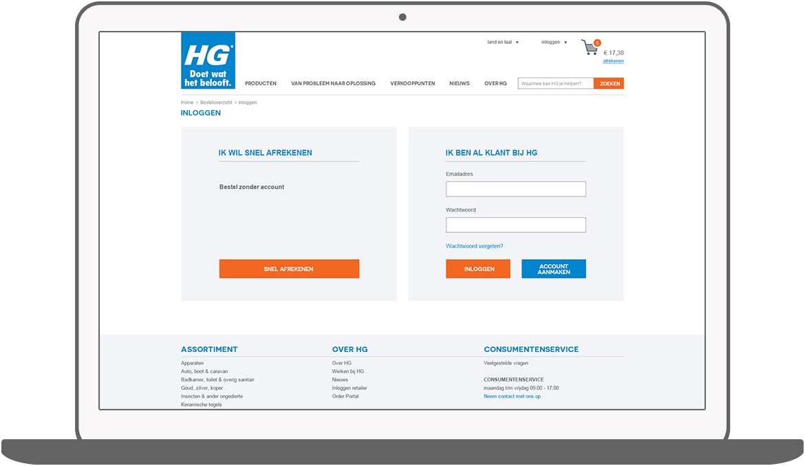 Function Register and login - HG webshop