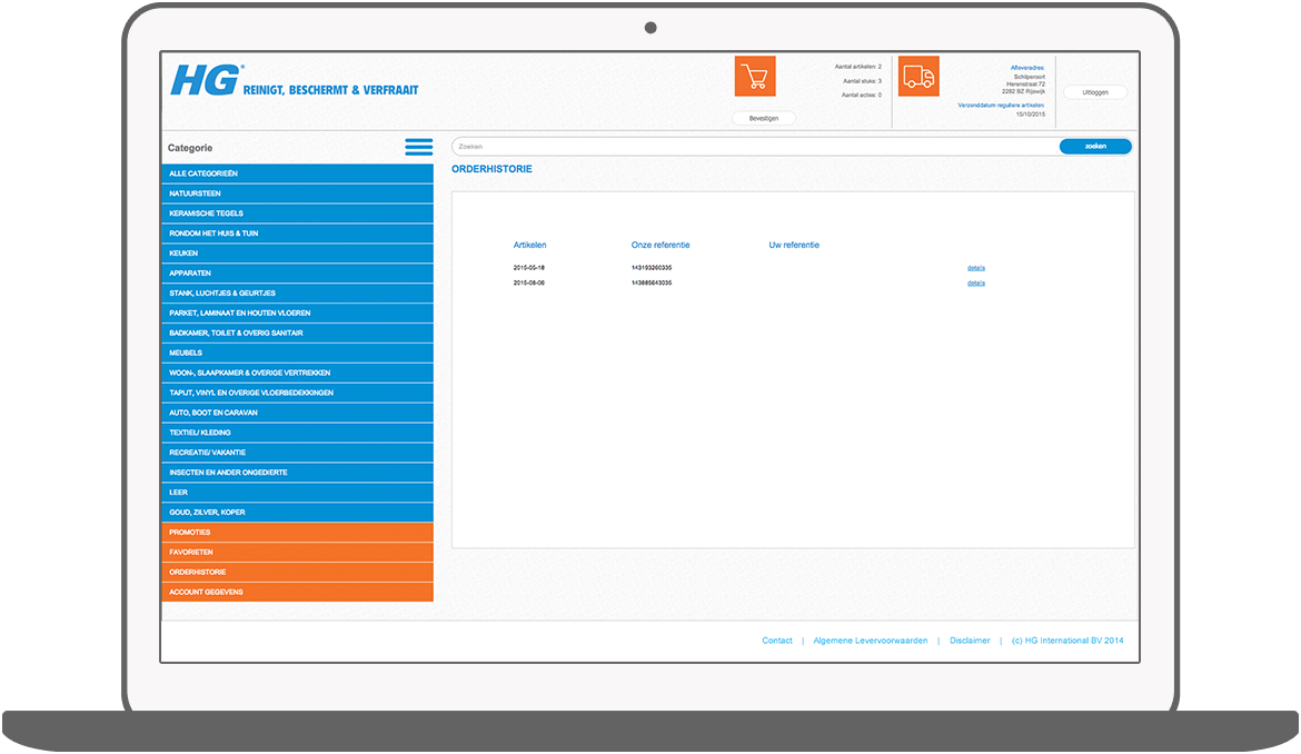 Function Orderhistorie bekijken - HG Order Portal