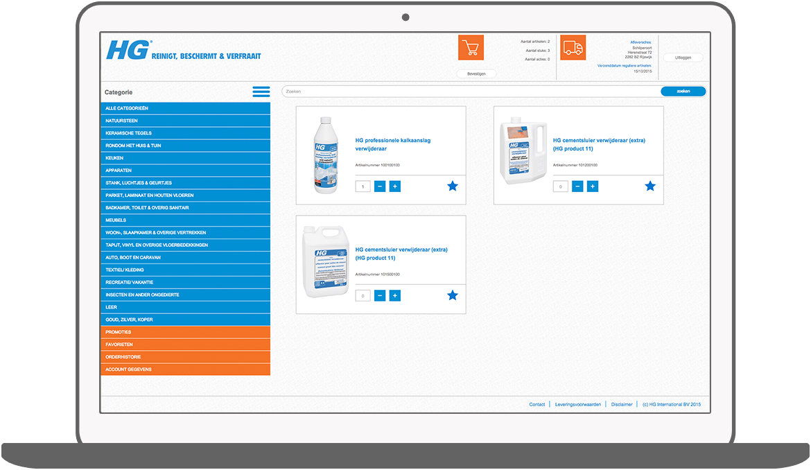 Function Favoriete artikelen bewaren - HG Order Portal
