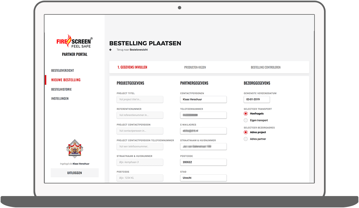 Function Nieuwe bestelling - Hoefnagels Partner Portaal