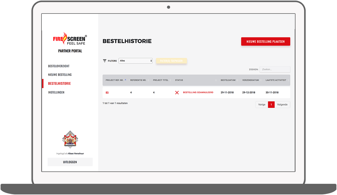 Function Bestel historie  - Hoefnagels Partner Portaal