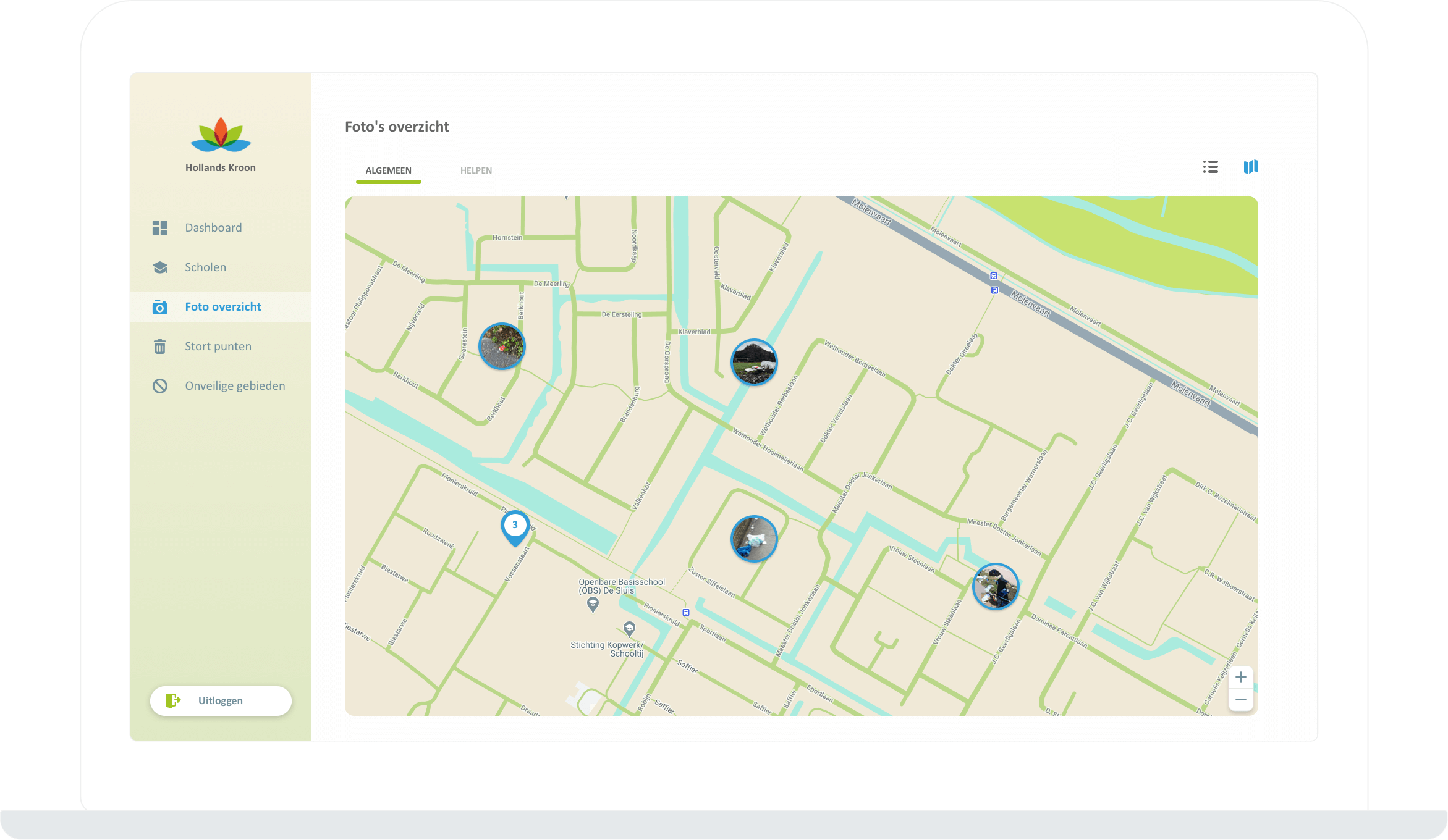 Function Pictures overview - Map view - Litter Challenge app