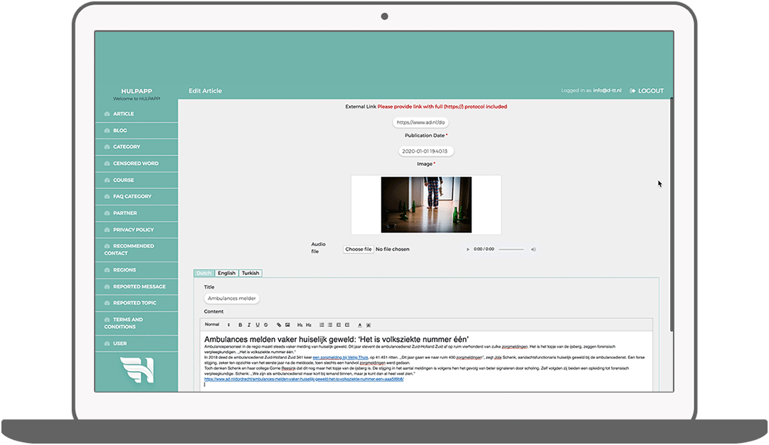 Function Adjust article - Hulpapp