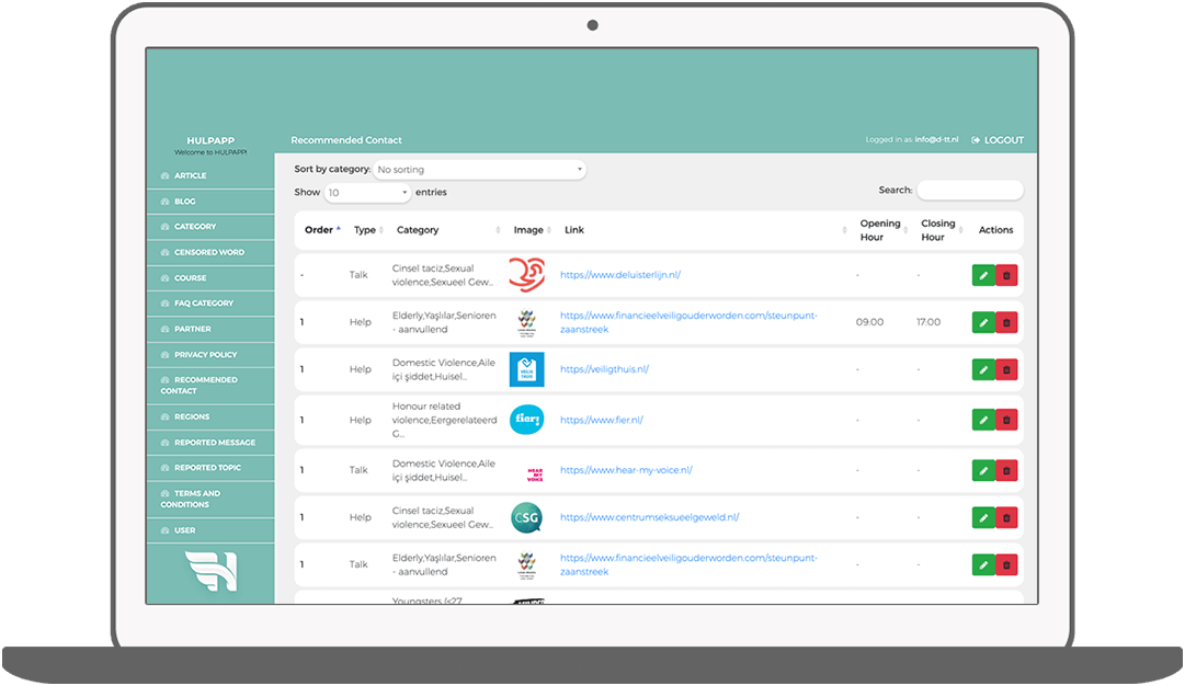Function Recommended contacts - Hulpapp