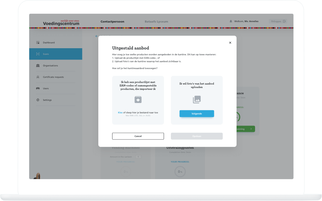 Function Uitgesteld aanbod  - Voedingscentrum Kantinescan