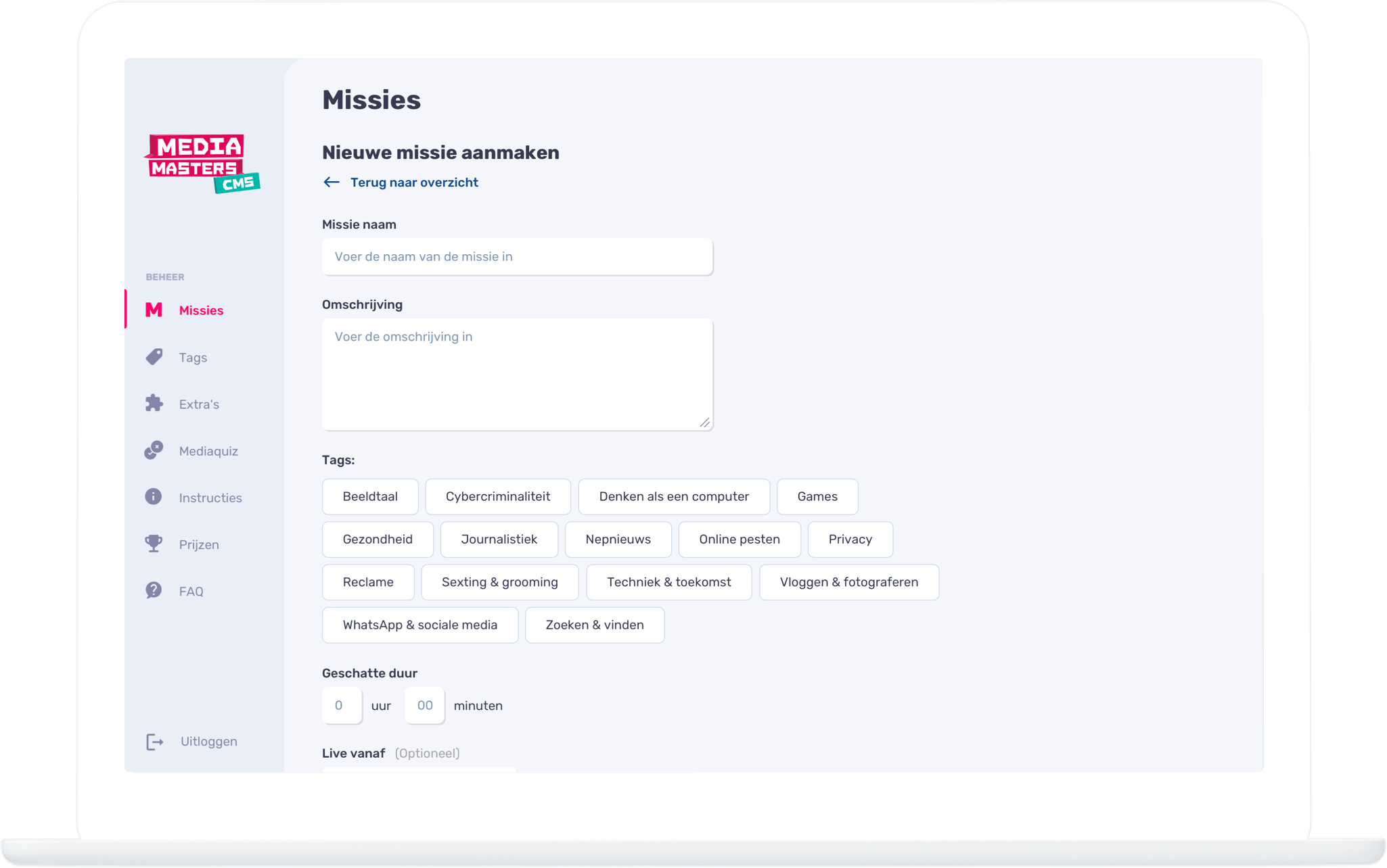 Function CMS - Create mission  - MediaMasters