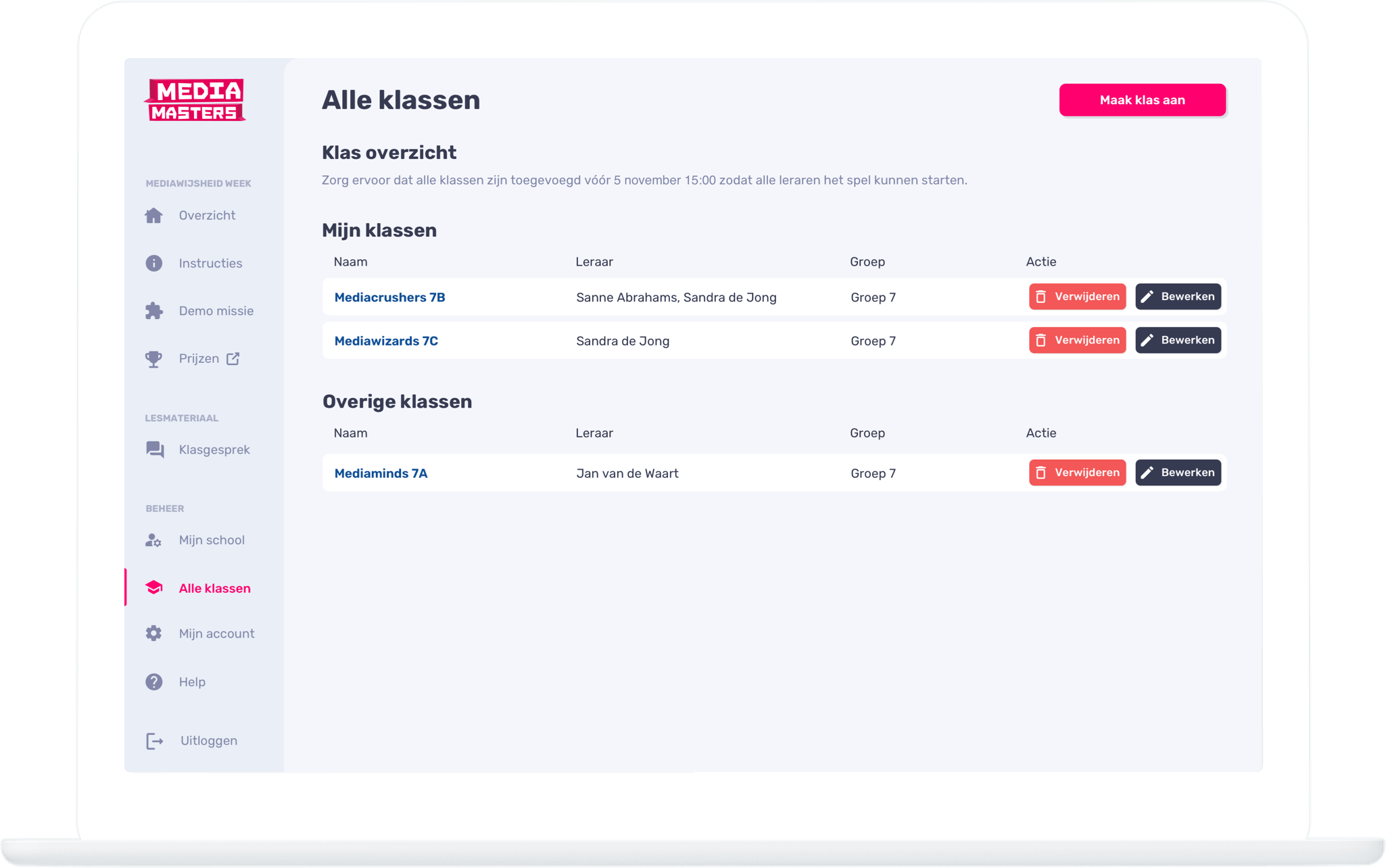 Function Teacher dashboard - Help - MediaMasters
