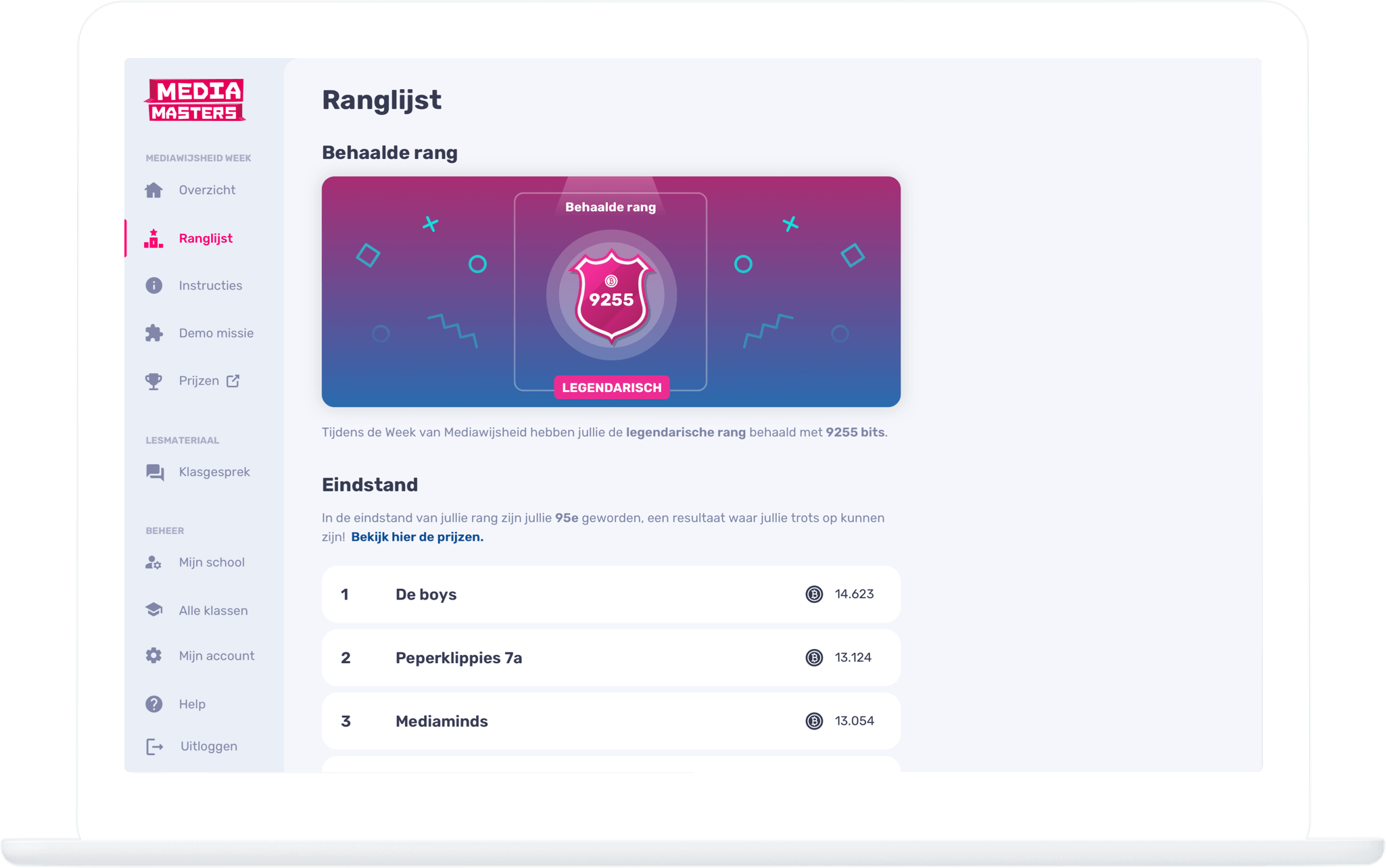 Function Teacher dashboard - Rankings - MediaMasters
