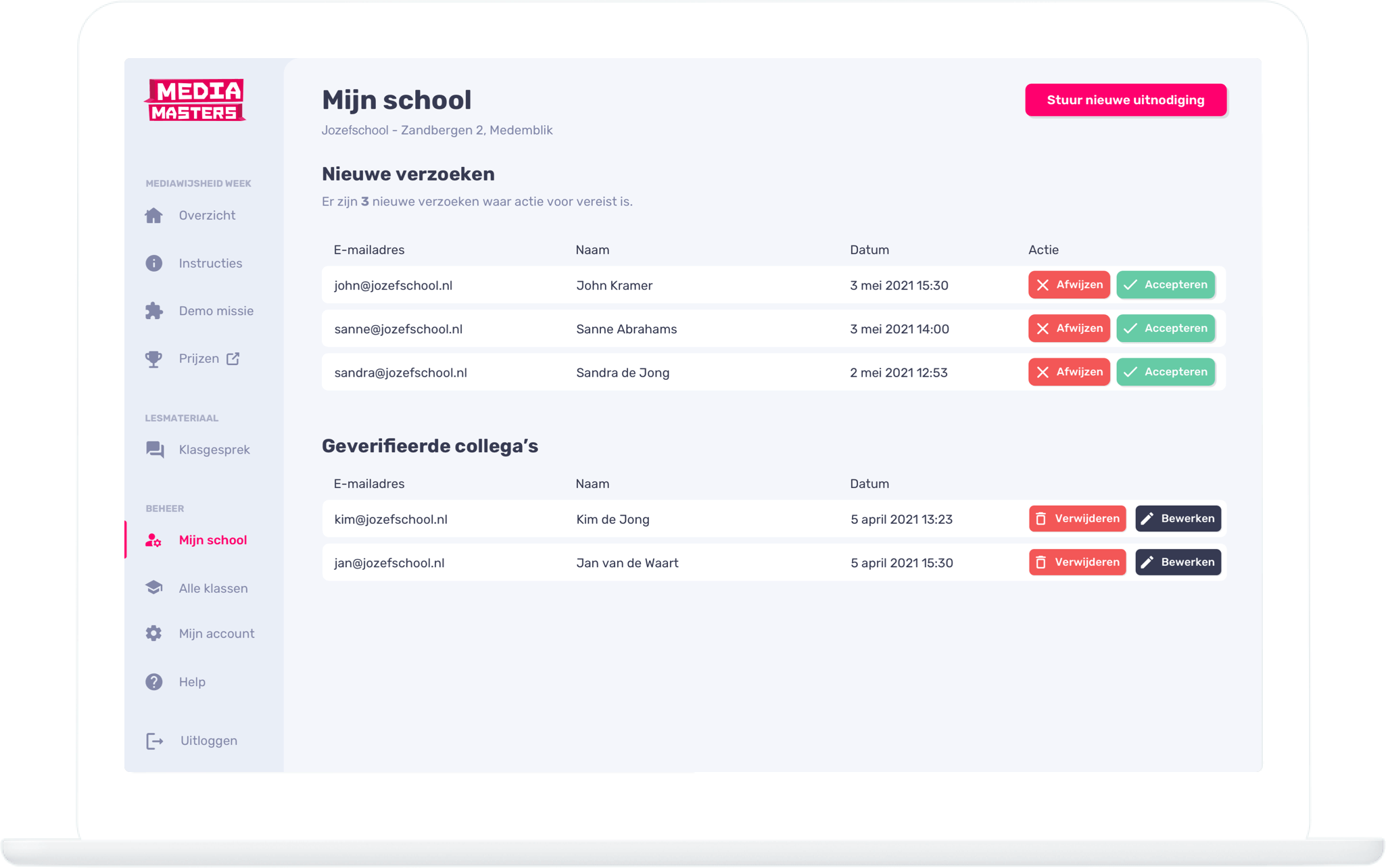 Function Teacher dashboard - My school - MediaMasters