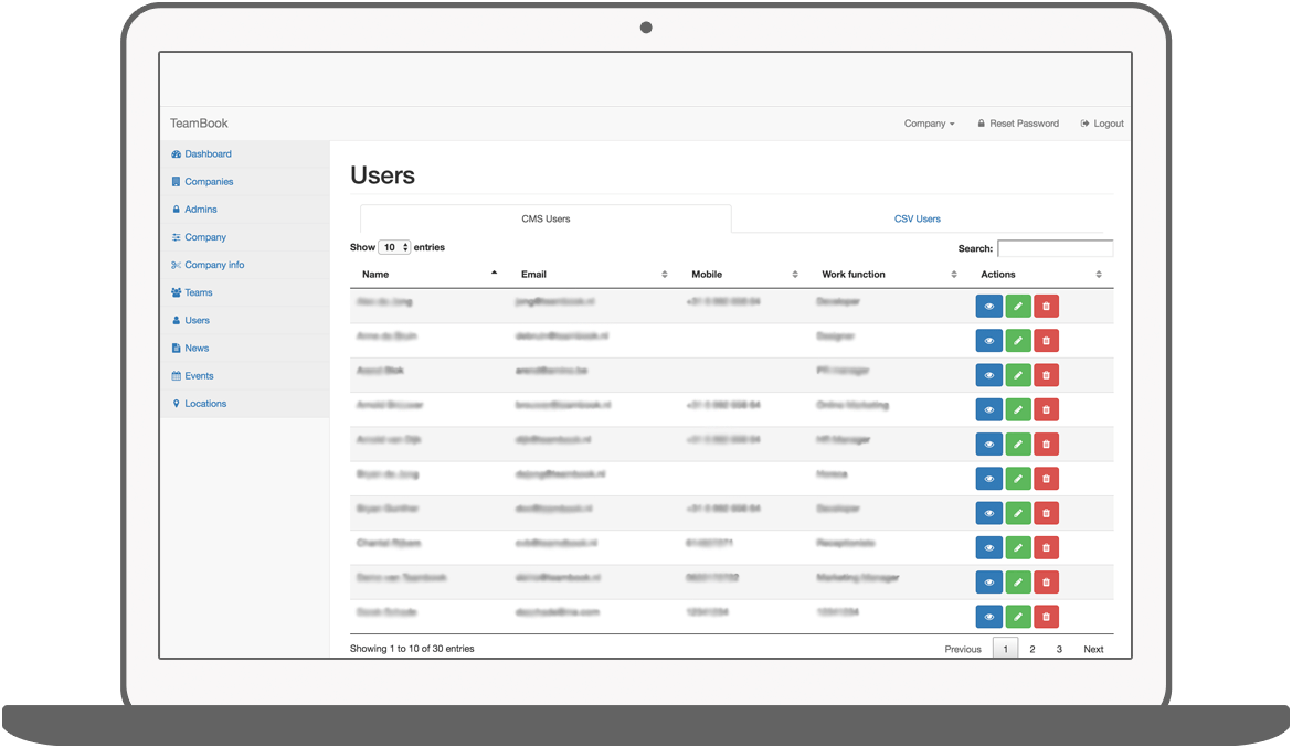 Function Gebruikers - Teambook intranet app