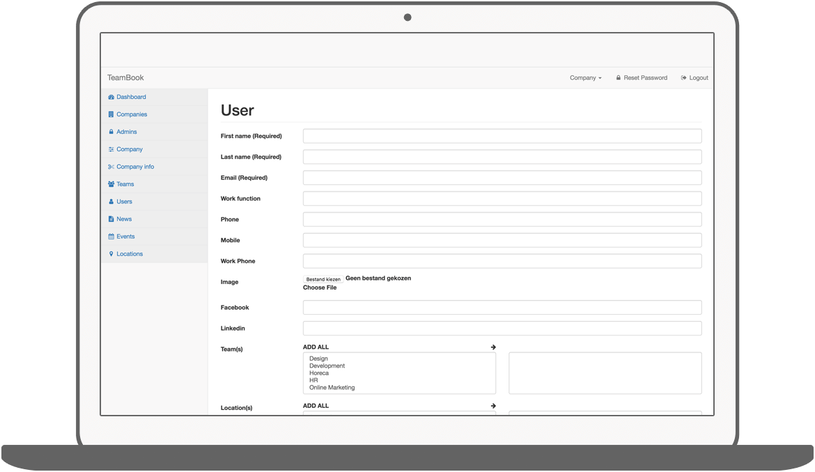 Function Gebruiker toevoegen  - Teambook intranet app