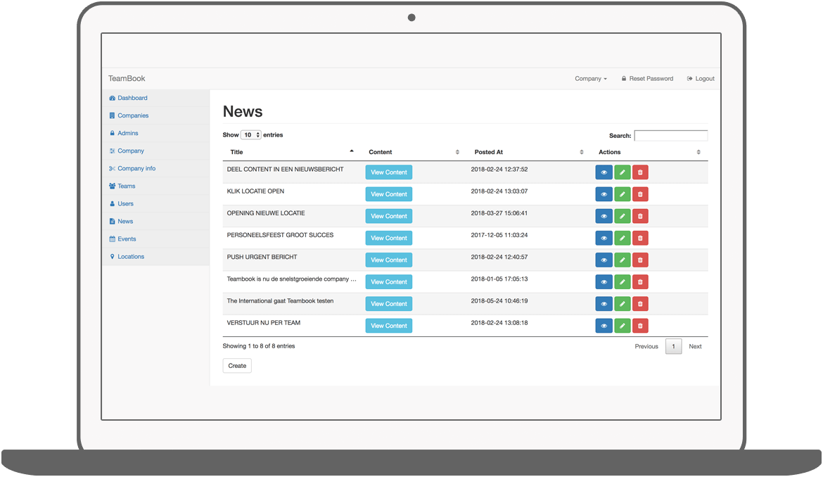 Function Nieuws - Teambook intranet app