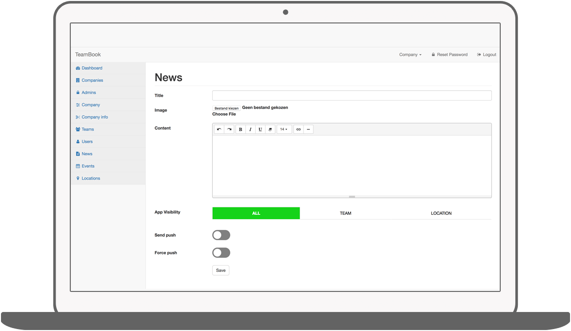 Function Nieuws toevoegen  - Teambook intranet app