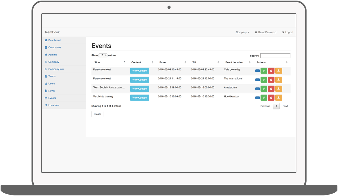 Function Evenementen  - Teambook intranet app