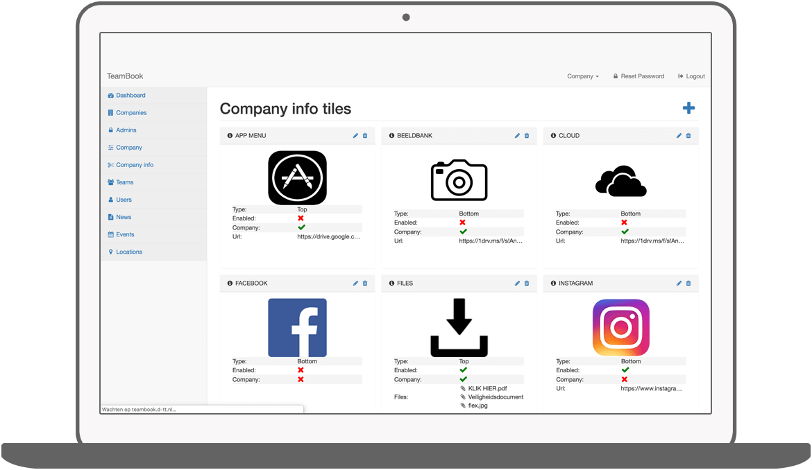 Function Info tegels  - Teambook intranet app