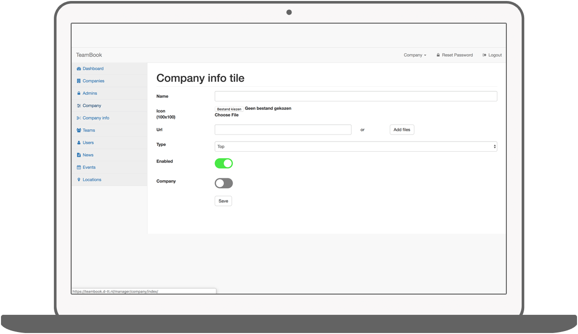 Function Tegel toevoegen  - Teambook intranet app
