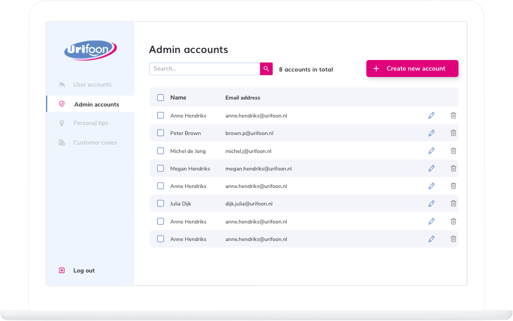 Function Admin accounts - Urifoon bedwetting alarm app