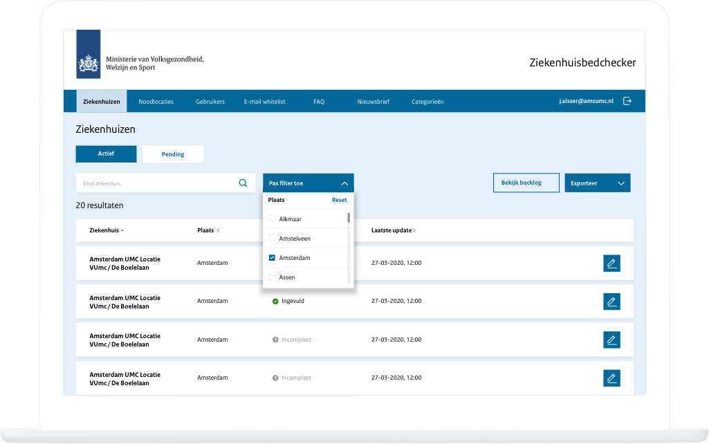 Function CMS - Filter - Ziekenhuisbedchecker