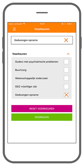 Function Preferences - GGZ inGeest healthcare framework app