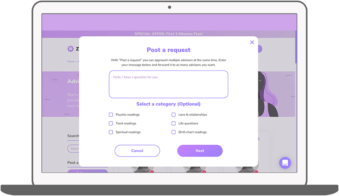 Function Verzoek plaatsen - Zodify spiritueel platform