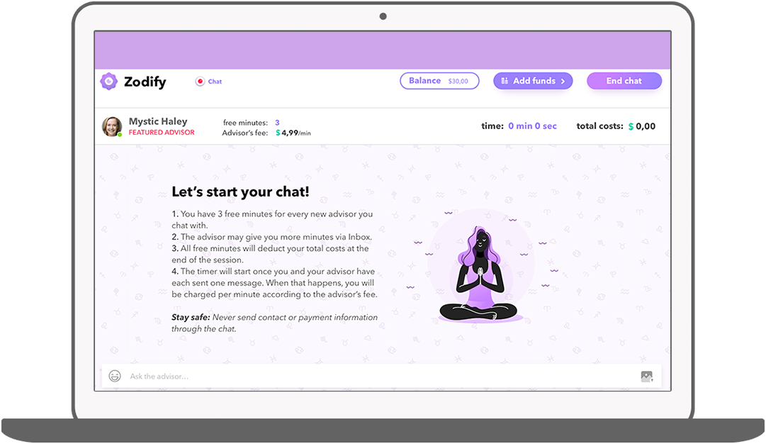 Function Start chat - Zodify spiritual platform