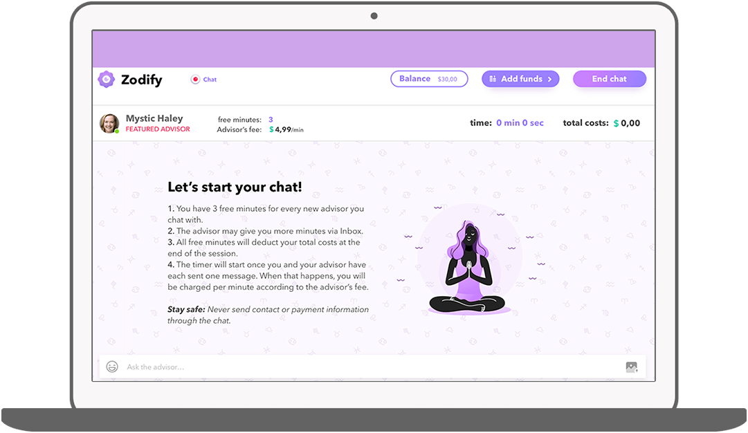 Function Start chat - Zodify spiritueel platform