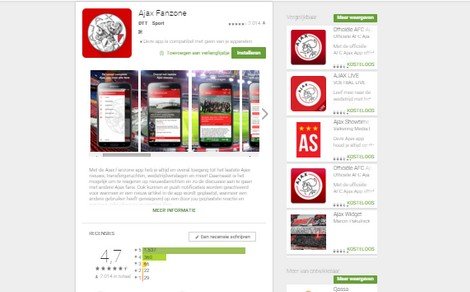Ajax1 scores 4,7 in the Google Play Store