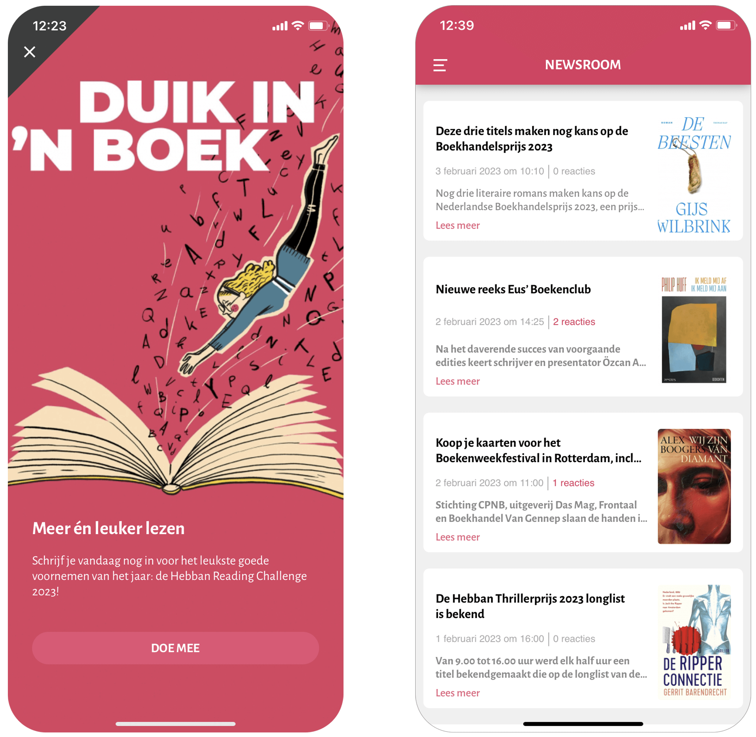 Hebban app schermen