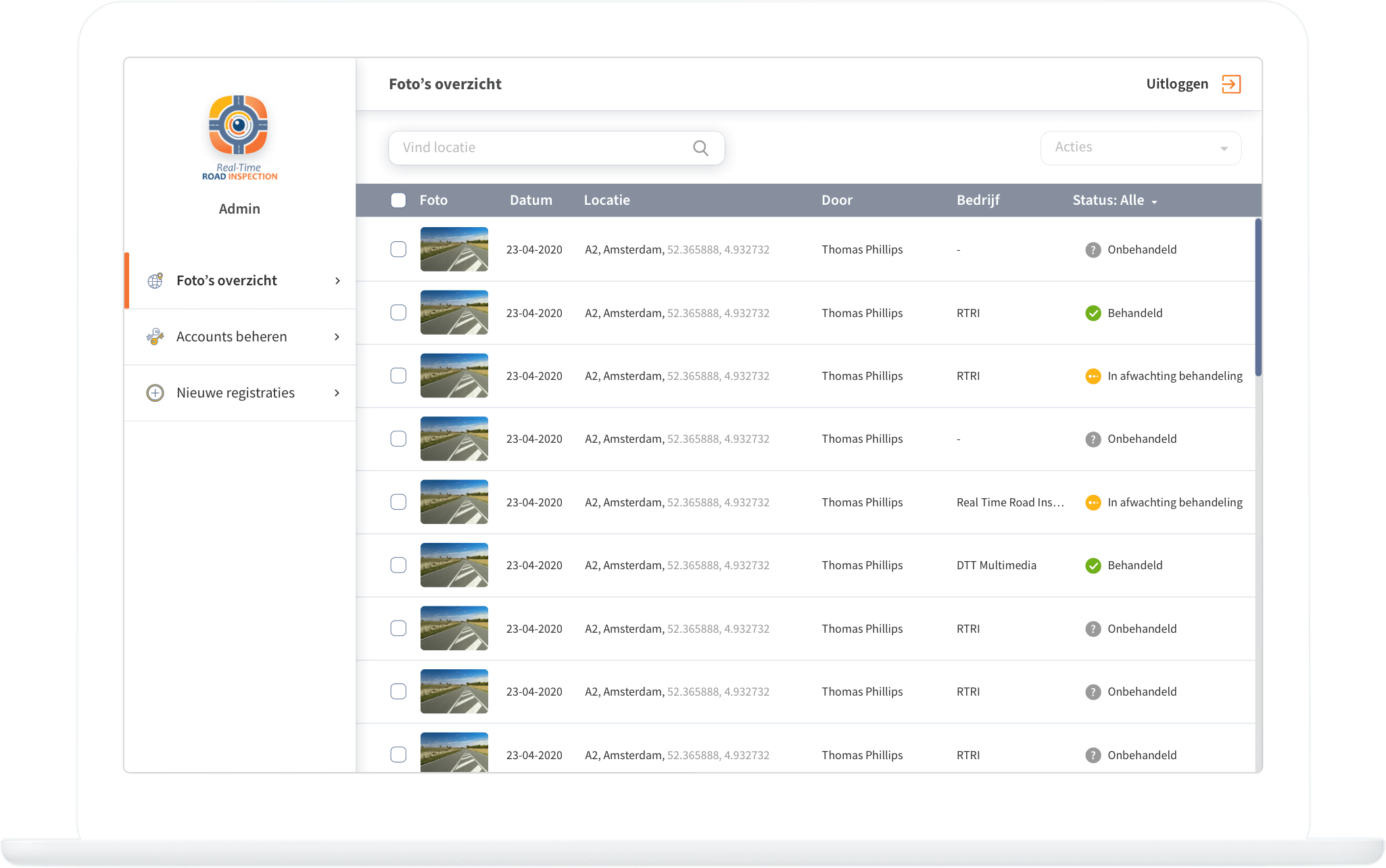 Function Dashboard - Photo overview - Real-Time Road Inspection